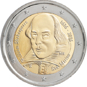 2016 San Marino € 2 Shakespeare senza folder