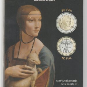 2019 Italia € 2+1 500° della morte di Leonardo da Vinci in blister