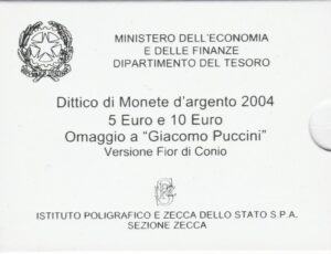2004 Italia € 5+10 Giacomo Puccini Dittico Fondo specchio