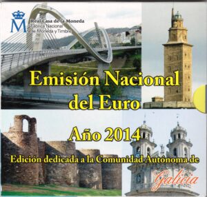 2014 Spagna divisionale 9 valori FdC Comunità Autonome -Galicia- con 2€ comm Parco Gaudì + medaglia