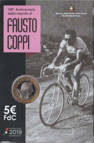 2019 Italia € 5 100 nascita di Fausto Coppi bimetallica folder