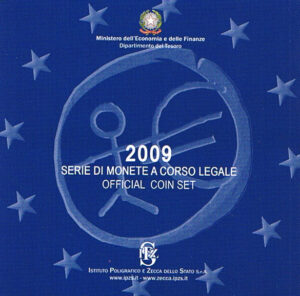 2009 Italia divisionale 9 valori FdC con 2€ commemorativo EMU Unione Economica e Monetaria