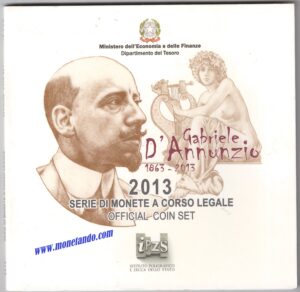 2013 Italia divisionale 10 valori FdC con 2€ commemorativo G. Verdi e 5€ arg D'Annunzio