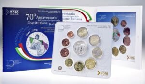 2018 Italia divisionale 10 valori FdC con 2€ commemorativo + € 5 arg 70° della Costituzione -colore-