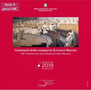 2019 Italia divisionale 9 valori FdC con € 5 arg Cesare Maccari