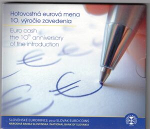 2012 Slovacchia divisionale 9 valori FdC con 2€ comm X° anniversario circolazione monetaria in Euro