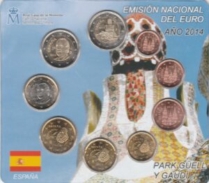2014 Spagna divisionale 9 valori FdC con 2€ comm Parco Gaudì