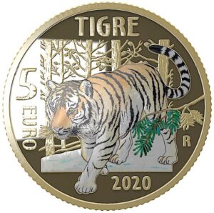2020 Italia € 5 Tigre - Animali in via di estinzione Bronzital in cofanetto raccoglitore