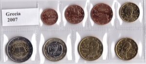 2007 Grecia Serie annuale 8 valori sfusi con 2€ comm. TdR
