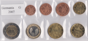 2007 Germania Serie annuale 8 valori sfusi 5 zecche con 2€ comm. Trattati di Roma