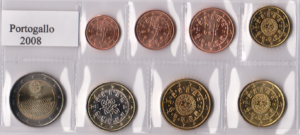 2008 Portogallo Serie annuale 8 valori FdC sfusi con 2€ commemorativo Diritti Umani