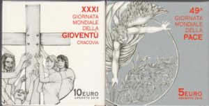 2016 Vaticano € 5+10 Coppia 49a Giornata Mondiale della Pace e Giornata della Gioventù Cracovia Argrnto Fondo specchio