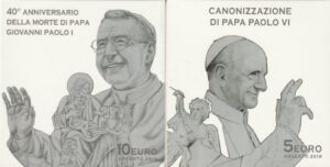 2018 Vaticano € 5+10 Coppia Canonizzazione Papa Paolo VI° e 40°della morte di Papa Giovanni Paolo I° Argento Fondo specchio