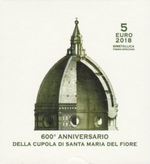 2018 Vaticano € 5 Bimetallico 600° Progettazione della Cupola di S. Maria del Fiore Fondo specchio Cofanetto