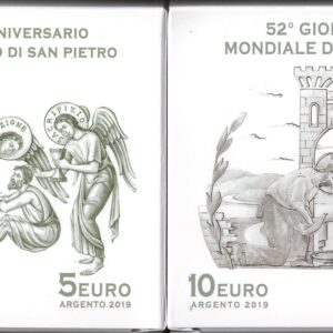 2019 Vaticano € 5+10 Dittico 150° Circolo San Pietro e 52a Giornata della Pace Argento