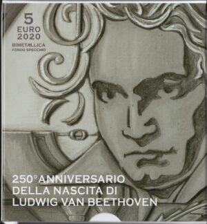 2020 Vaticano € 5 Bimetallico 250° Nascita Beethoven Fondo specchio Cofanetto