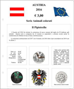2016.1 Austria € 3 Animali Colorati Pipistrello Aggiornamento Monetando