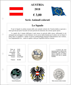 2018.7 Austria € 3 Animali Colorati Squalo Aggiornamento Monetando