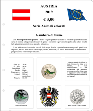 2019.12 Austria € 3 Animali Colorati Gambero di fiume Aggiornamento Monetando