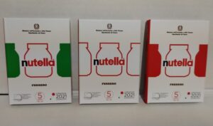 2021 Italia € 5 Nutella Tris 3x 5€ confezioni singole colori verde, bianco, rosso