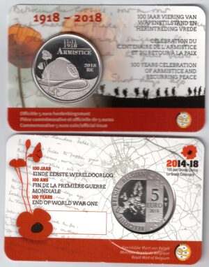 2018 Belgio € 5 Centenario dell'Armistizio e ritorno alla Pace 1918-2018 Card