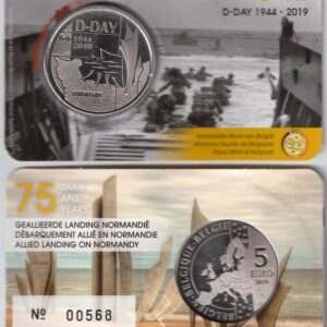2019 Belgio € 5 75° D-Day Sbarco Alleato in Normandia Card