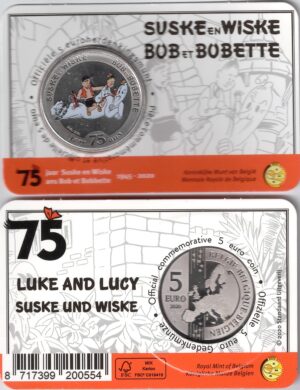 2020 Belgio € 5 75° Bob e Bobette Card con inserto colorato