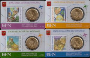 2019 Vaticano Stamp & Coin Card n° 26-27-28-29