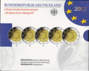 2012 Germania € 2 10° Anniversario Euro 5 zecche Card