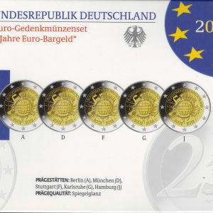 2012 Germania € 2 10° Anniversario Euro 5 zecche Card