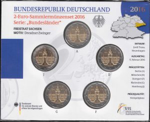 2016 Germania € 2 Zwinger di Dresda 5 zecche Folder