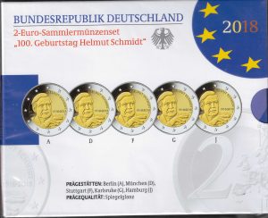 2018 Germania € 2 100° Helmut Schmidt 5 zecche Card