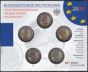 2020 Germania € 2 50° Genuflessione di Varsavia 5 zecche Folder