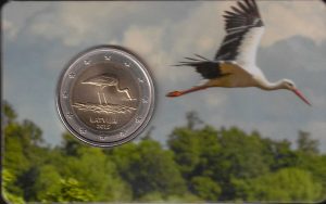 2015 Lettonia 2€ 100° Cicogna in coincard