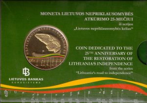 2015 Lituania 5€ 25 anni di Indipendenza in coincard