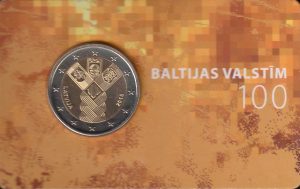 2018 Lettonia 2€ 100° Indipendenza Stati Baltici in coincard