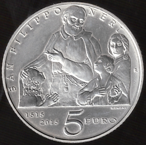 2015 Italia € 5 San Filippo Neri moneta in capsula