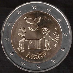 2017 Malta € 2 Bambini Pace in capsula con simbolo cornucopia