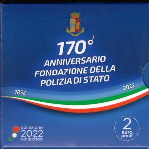 2022 Italia € 2 170° della Fondazione della Polizia di Stato fondo specchio cofanetto