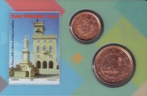 2018 San Marino stamp and coin € 0,05 + € 0,01 + francobollo