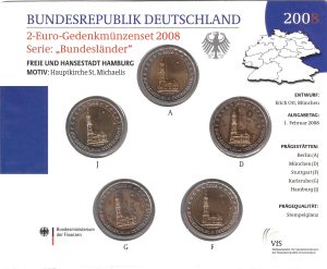 2008 Germania € 2 Amburgo 5 zecche Folder