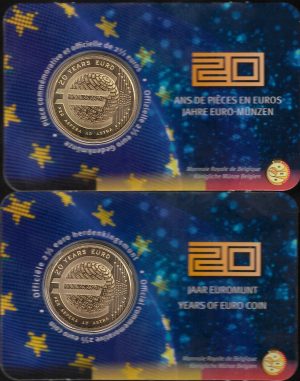 2022 Belgio € 2 e 1/2 20° anniversario circolazione dell'Euro Card due versioni
