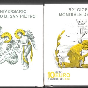 2019 Vaticano € 5+10 Dittico 150° Circolo San Pietro e 52a Giornata della Pace Argento e Oro