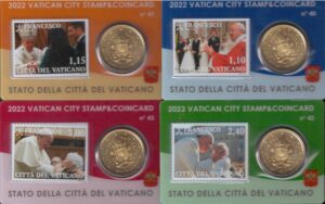 2022 Vaticano Stamp & Coin Card n° 40 - 41 - 42 - 43