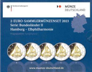 2023 Germania € 2 Amburgo 5 zecche Folder Fondo Specchio