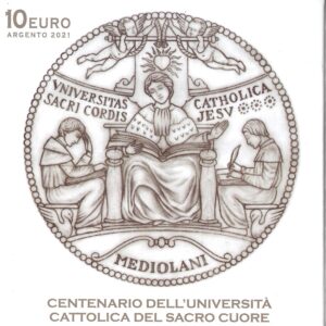 2021 Vaticano € 10 100° Dell'Università Cattolica del Sacro Cuore Argento Fondo Specchio
