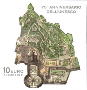 2021 Vaticano € 10 75° Anniversario Dell'Unesco Argento Fondo Specchio