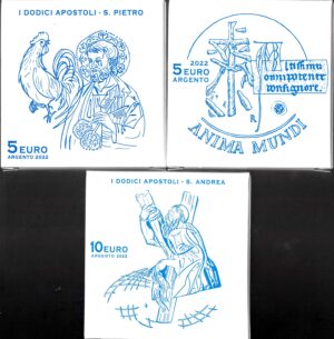 2022 Vaticano € 5 + 5 + 10 Settennato Anima Mundi - S. Pietro - S. Andrea Argento Fondo Specchio