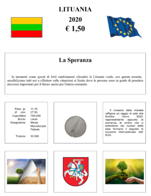 2020 Lituania € 1.50 LA SPERANZA Aggiornamento Monetando