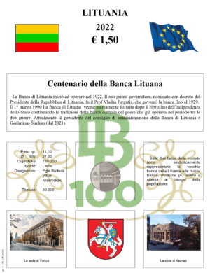 2022 Lituania € 1.50 Banca Aggiornamento UDC